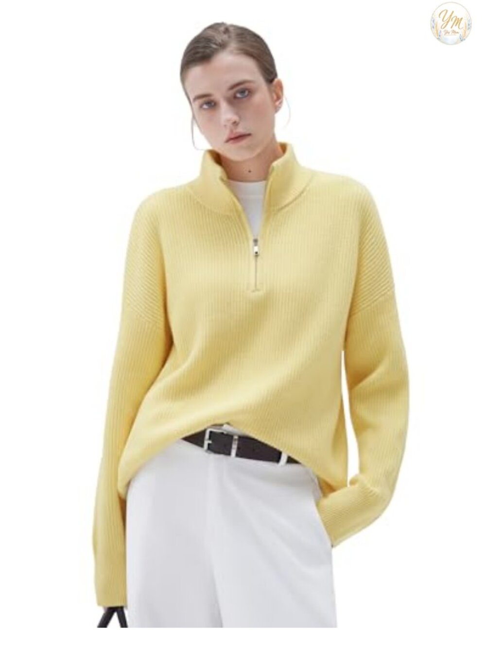 Cashmere Blend Oversized Quarter Zip Pullover Sweater